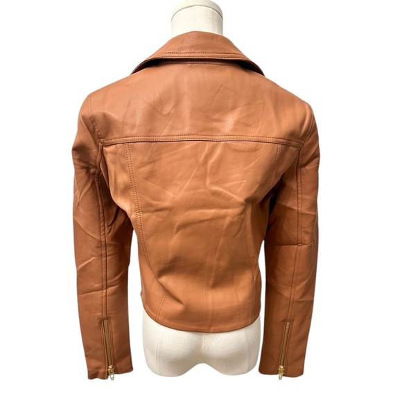 BLANK NYC Moto Jacket Vegan Faux Leather Camel Tan Size Small Thick Skin NWT - Picture 10 of 16